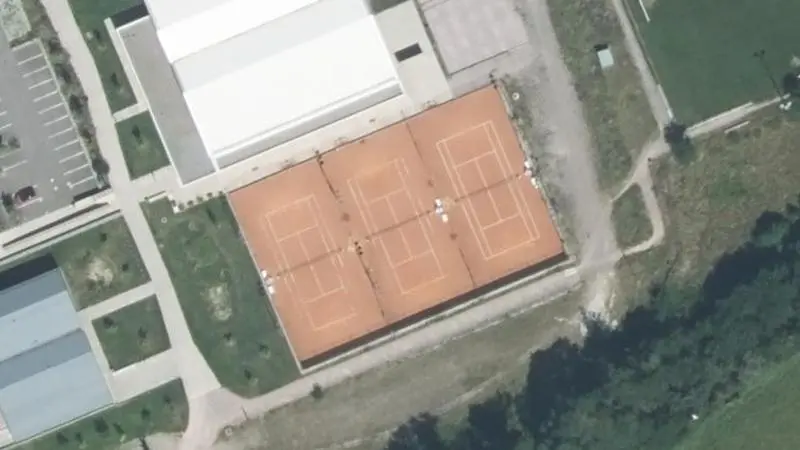 Vue aérienne des courts de tennis : Terrains de tennis de Duppigheim