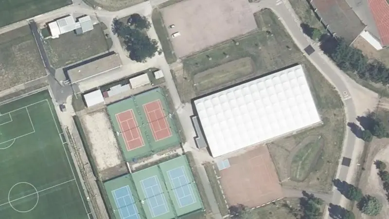 Vue aérienne du mur de tennis : Stade Léo Lagrange