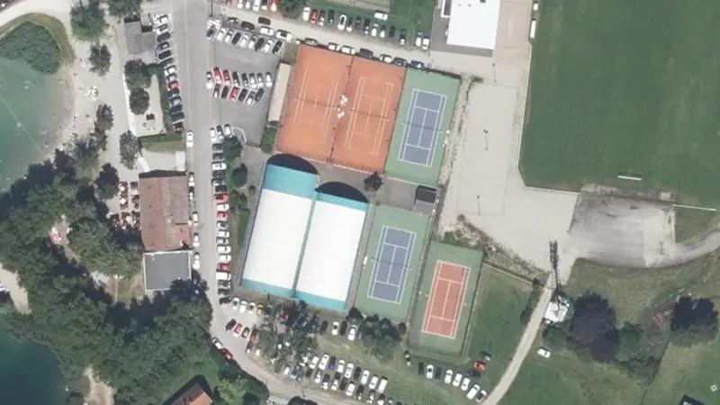 Vue aérienne des courts de tennis : Terrains de tennis de Gambsheim