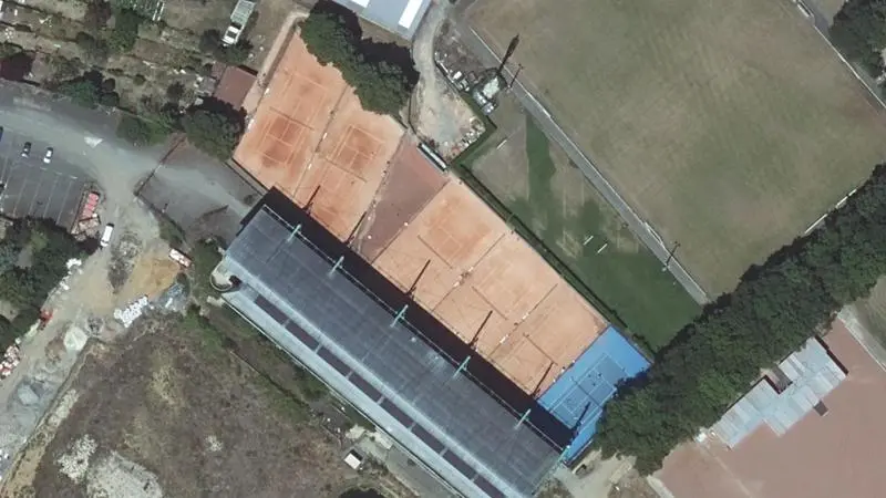 Vue aérienne des courts de tennis : Stade Beaulieu