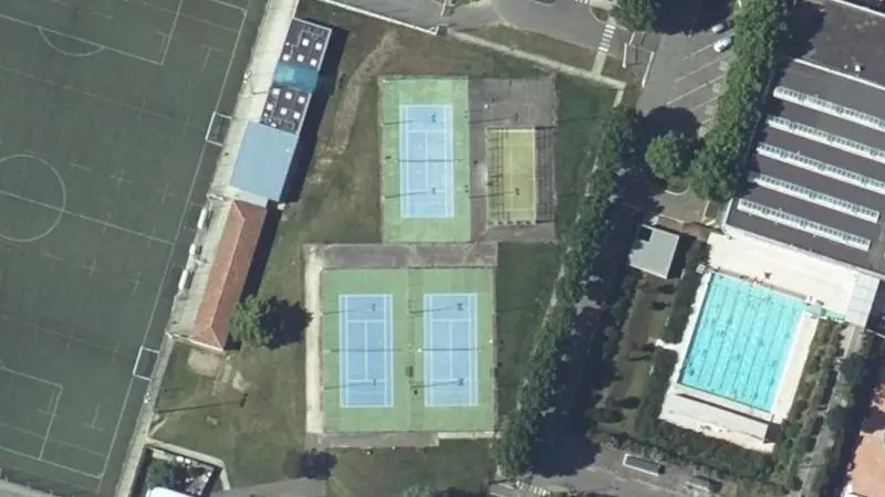 Vue aérienne des courts de tennis : Complexe de tennis de Muret