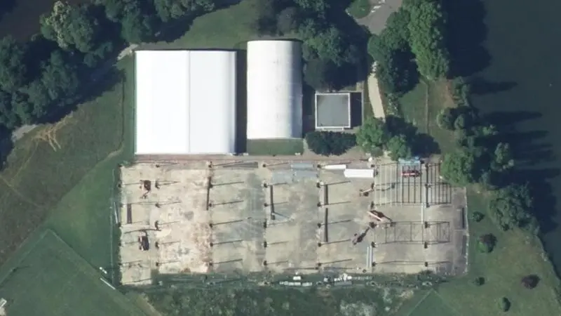 Vue aérienne des courts de tennis : Complexe de la Borde Basse