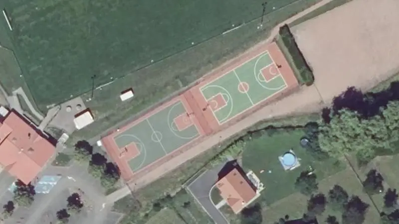 Vue aérienne des courts de tennis : Complexe sportif d'Hambach