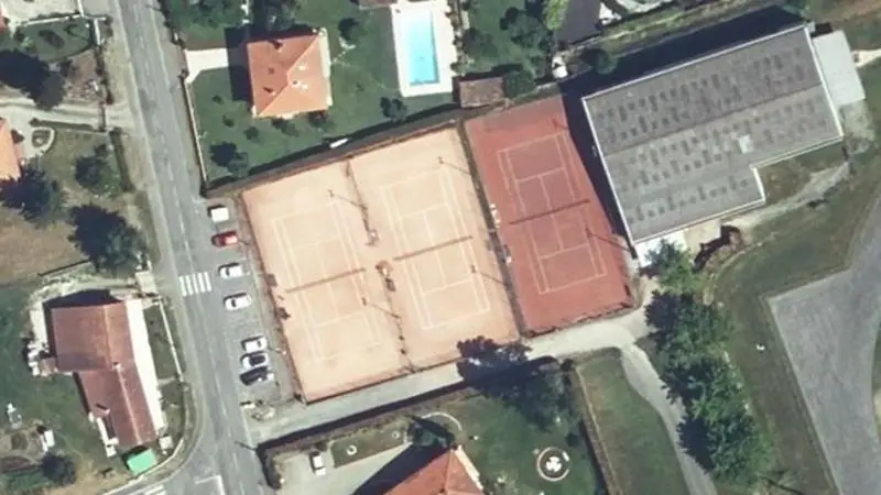 Vue aérienne des courts de tennis : Parc Municipal des Sports / de Matabiau
