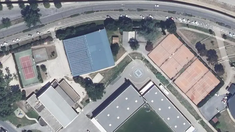 Vue aérienne des courts de tennis : Complexe de la Prairie